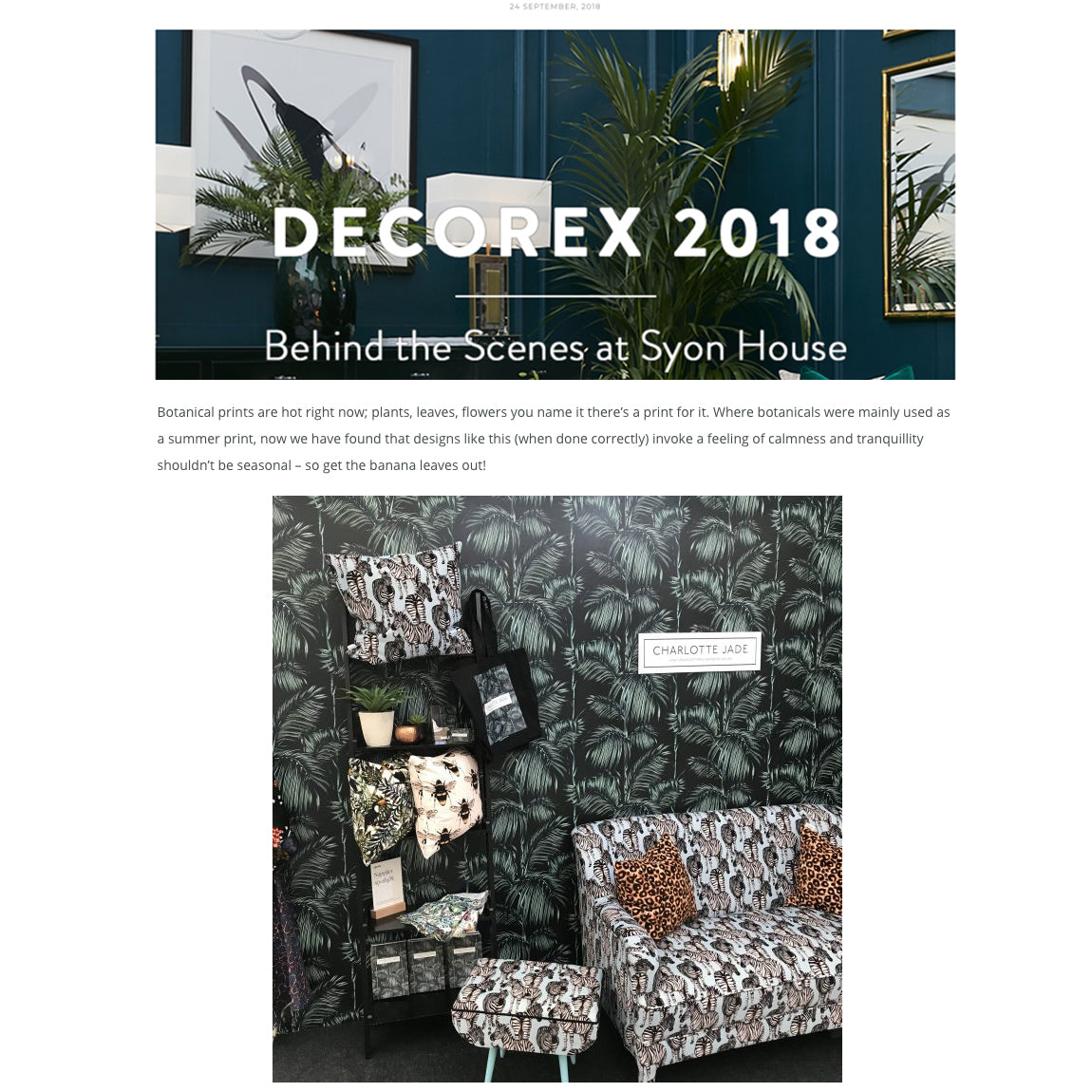 Sweetpea & Willow Features Charlotte Jade In Decorex 2018 Article