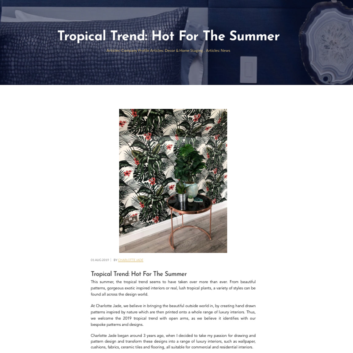 Charlotte Jade Writes Interior Article For Homestaging Magazine