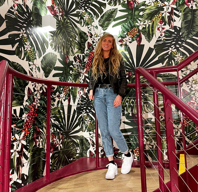 Charlotte Jade Costa Coffee, hand drawn wallpaper design by Charlotte Jade