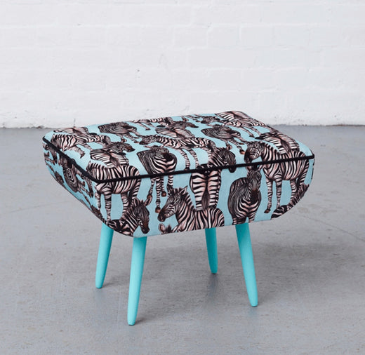Charlotte Jade upholstered footstool in luxury signature Zebra velvet.