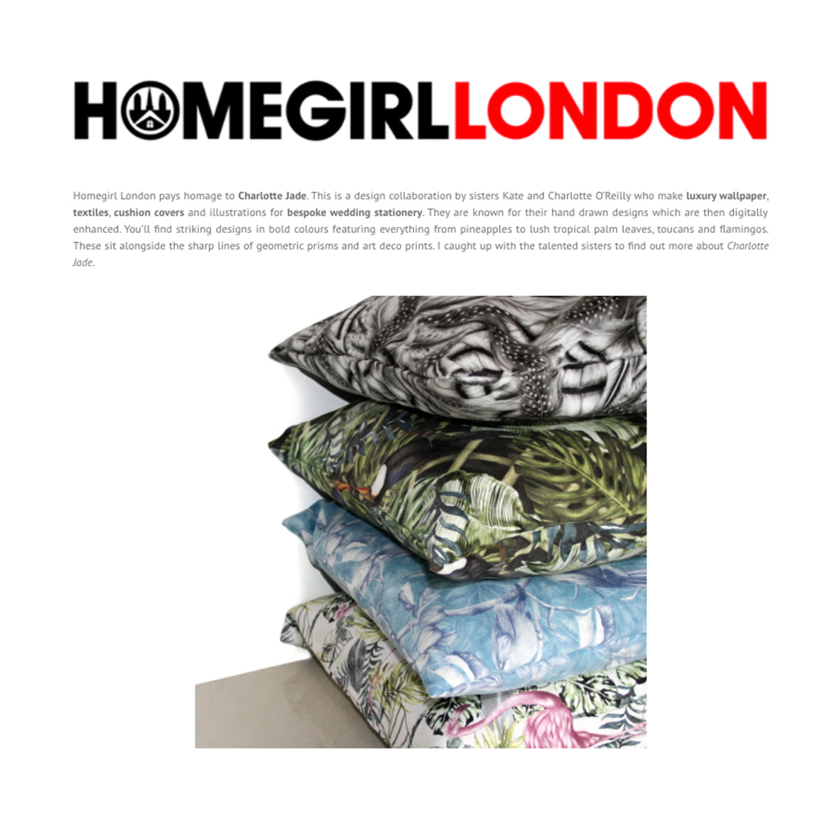Homegirl London Features Charlotte Jade Luxury Cushions