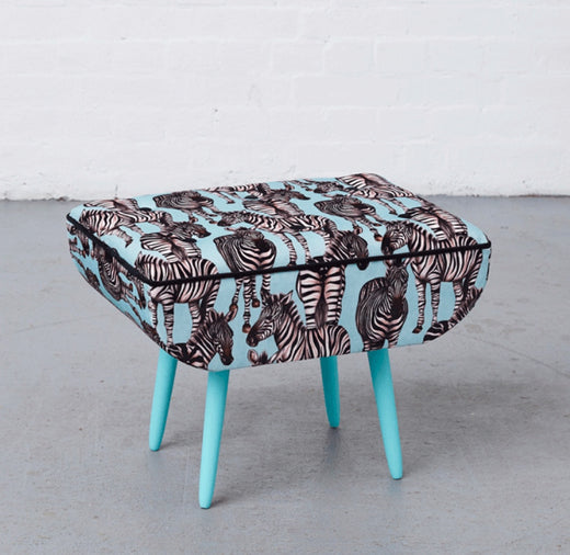 Charlotte Jade upholstered footstool in luxury signature Zebra velvet. 