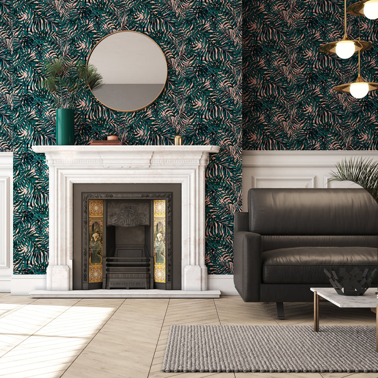 Charlotte Jade Hand Drawn, Bespoke Botanical Palm Wallpaper Sample